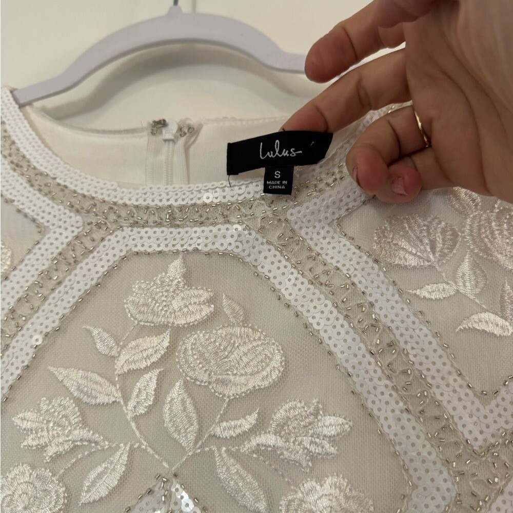 Lulus White Sequin Beaded Embroidered Bodycon Mini Dress Size‎ Small (730) - Picture 3 of 15